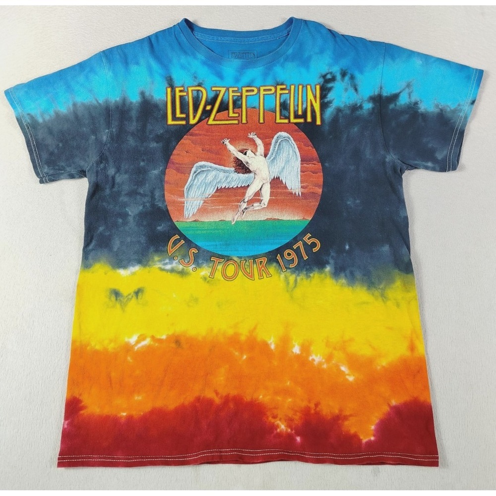 Led Zeppelin Shirt Mens Medium Multicolor Tie Dye U.S. Tour 1975 Band Tee